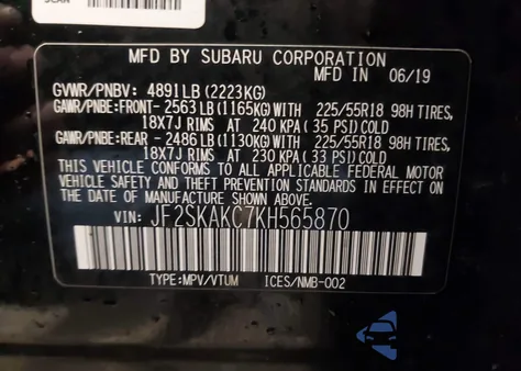 2019 Subaru Forester Sport from USA, damaged, VIN JF2SKAKC7KH565870